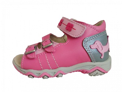 Linea M49-3 Lány bőrszandál kutyás mintával - pink